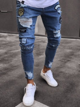 Herreklær Blå Ripped Slitt Skinny Jeans