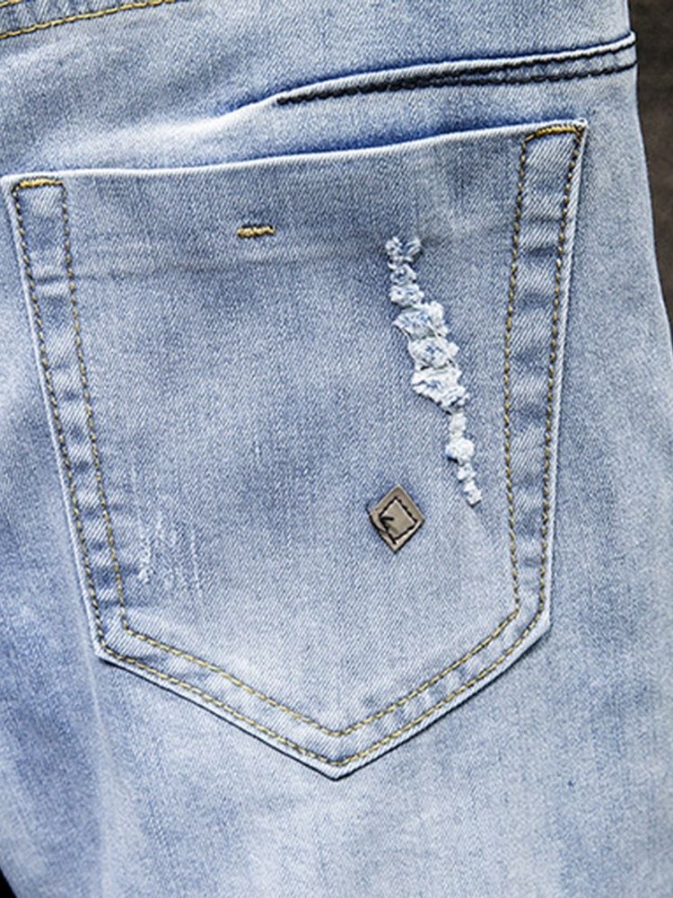 Hole Plain Fashion Mid Waist Jeans