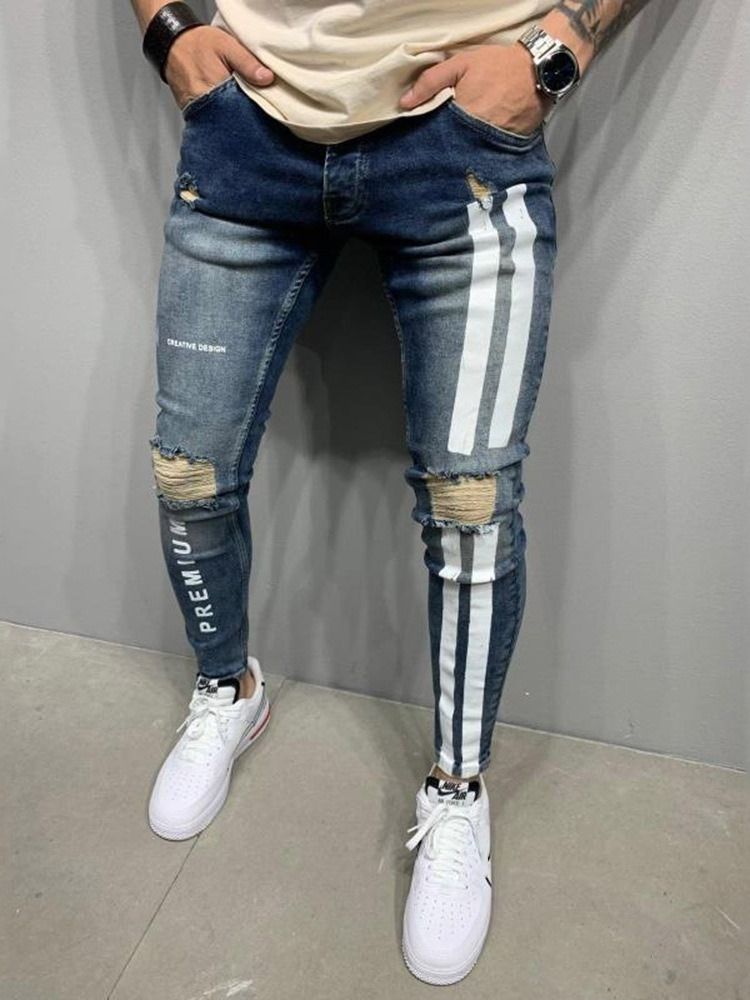 Hull Blyant Bukser Brev Glidelås Mid Midje Uformelle Jeans