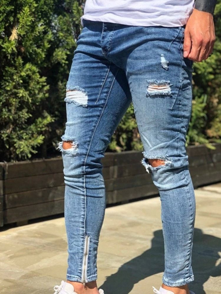 Hull Pencil Bukser Glidelås Full Lengde Herre Casual Jeans