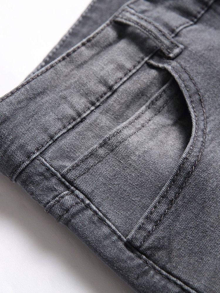 Hull Pencil Bukser Vanlig Lys Glidelås Mid Waist Menns Jeans