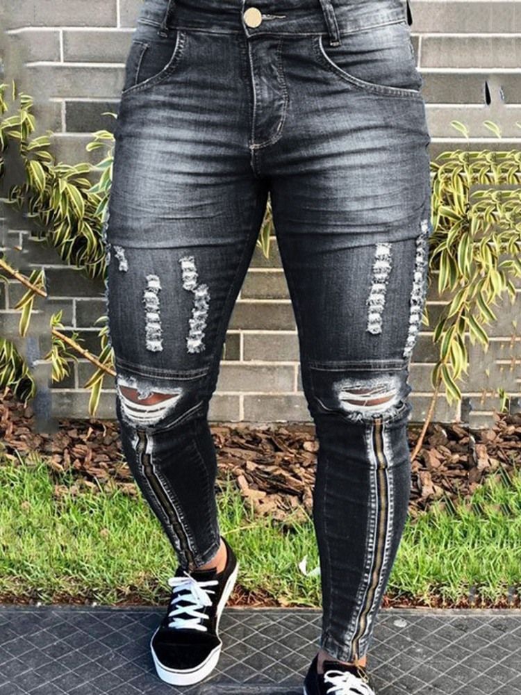 Hull Pencil Bukser Vanlige Mid Waist Zipper Jeans