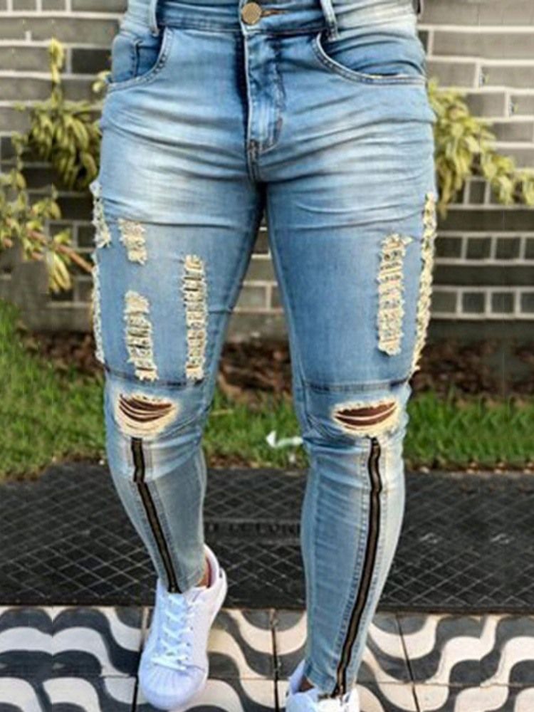 Hull Pencil Bukser Vanlige Mid Waist Zipper Jeans