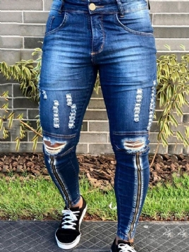 Hull Pencil Bukser Vanlige Mid Waist Zipper Jeans