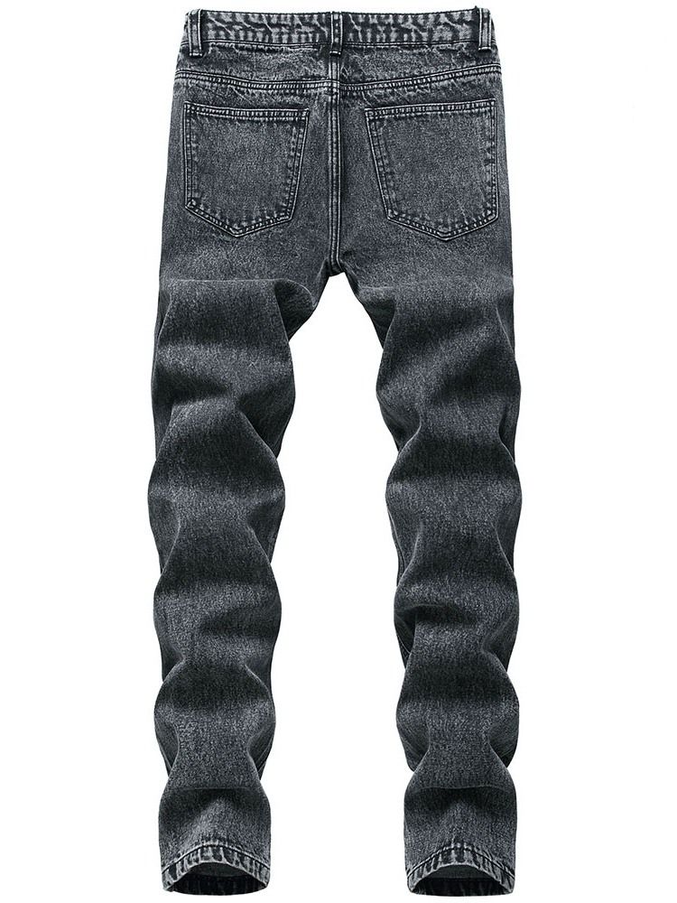 Hull Rett Vanlig Glidelås Mid Waist Menns Jeans