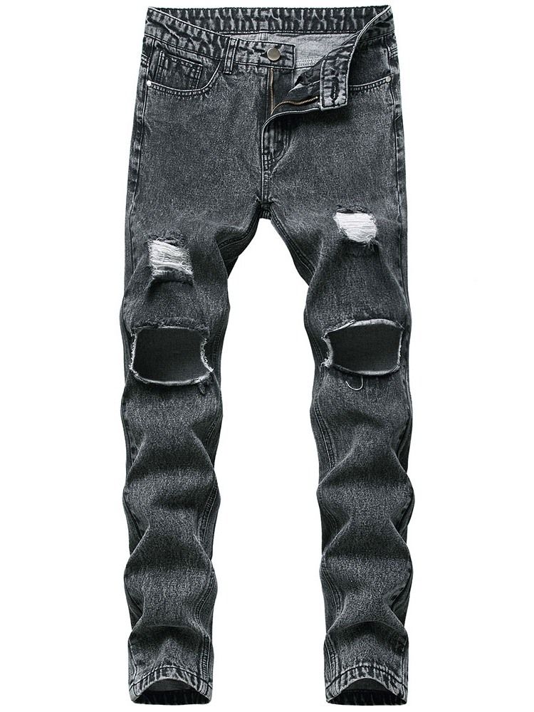 Hull Rett Vanlig Glidelås Mid Waist Menns Jeans