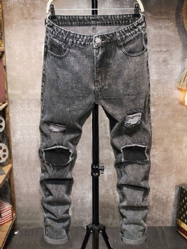 Hull Rett Vanlig Glidelås Mid Waist Menns Jeans