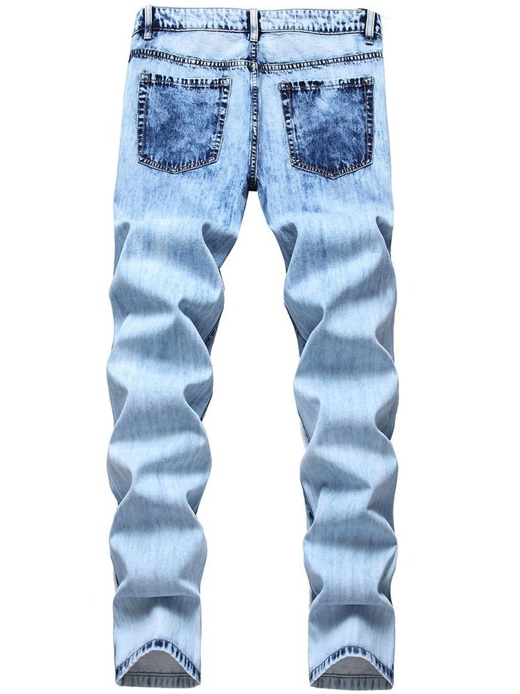 Hull Vanlig Rett Glidelås Uformelle Jeans For Menn