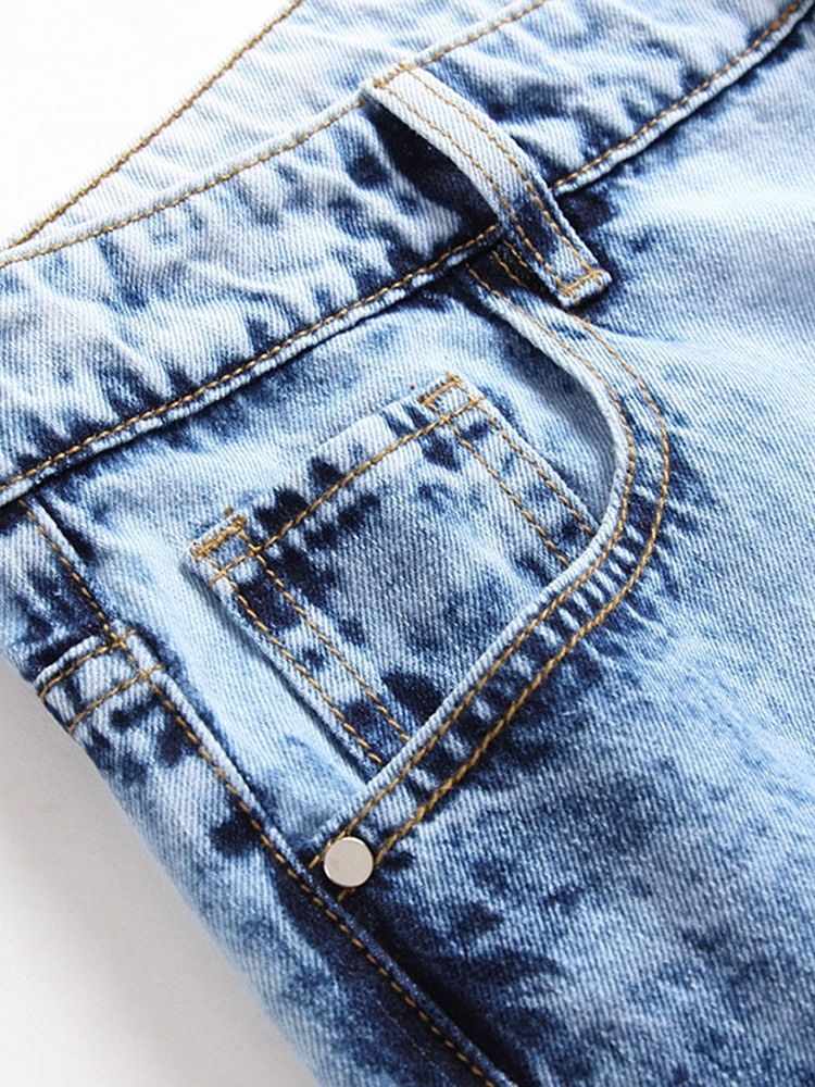 Hull Vanlig Rett Glidelås Uformelle Jeans For Menn