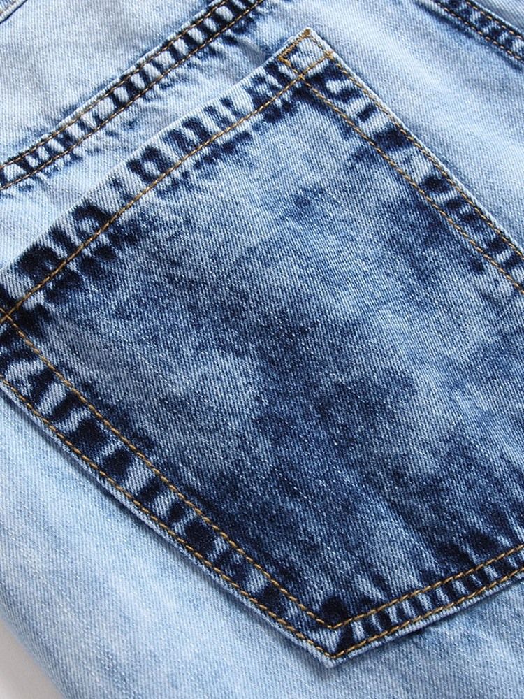 Hull Vanlig Rett Glidelås Uformelle Jeans For Menn