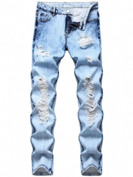 Hull Vanlig Rett Glidelås Uformelle Jeans For Menn