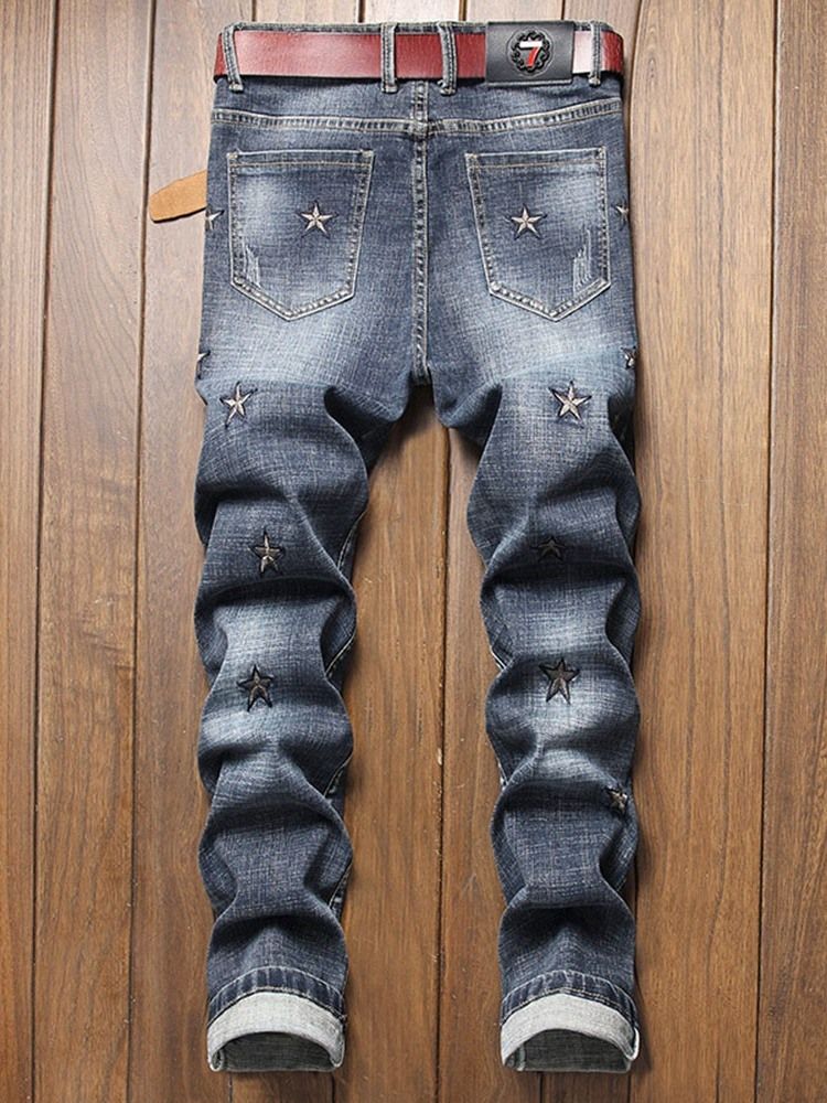 Jeans Med Rett Broderi Med Glidelås I Midje