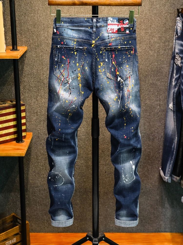 Paint Splatters Blyant Bukser Glidelås Mid Waist Jeans