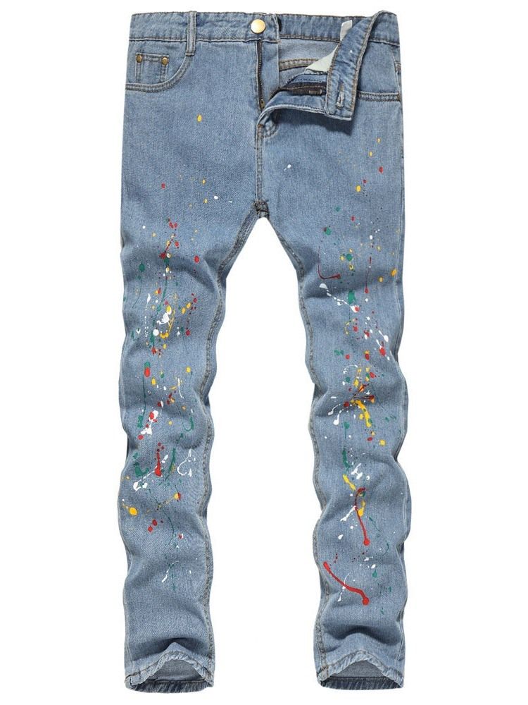 Paint Splatters Color Block Rett Glidelås Europeiske Jeans