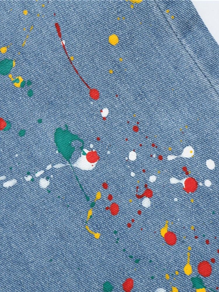 Paint Splatters Color Block Rett Glidelås Europeiske Jeans