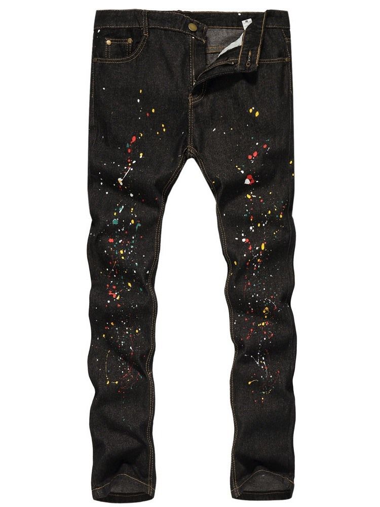 Paint Splatters Color Block Rett Glidelås Europeiske Jeans