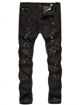 Paint Splatters Color Block Rett Glidelås Europeiske Jeans