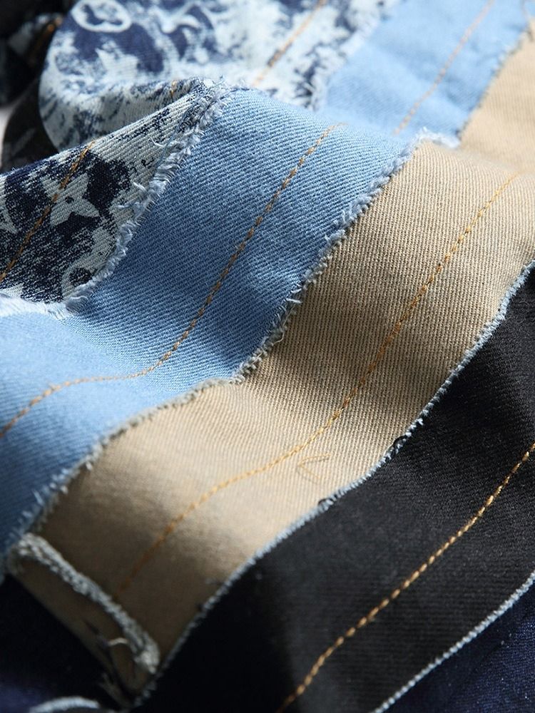 Patchwork Fargeblokk Glidelås Europeiske Jeans