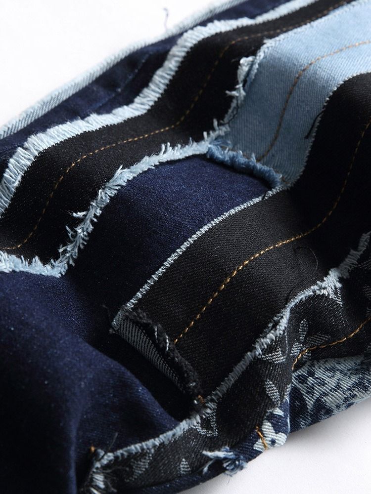 Patchwork Fargeblokk Glidelås Europeiske Jeans