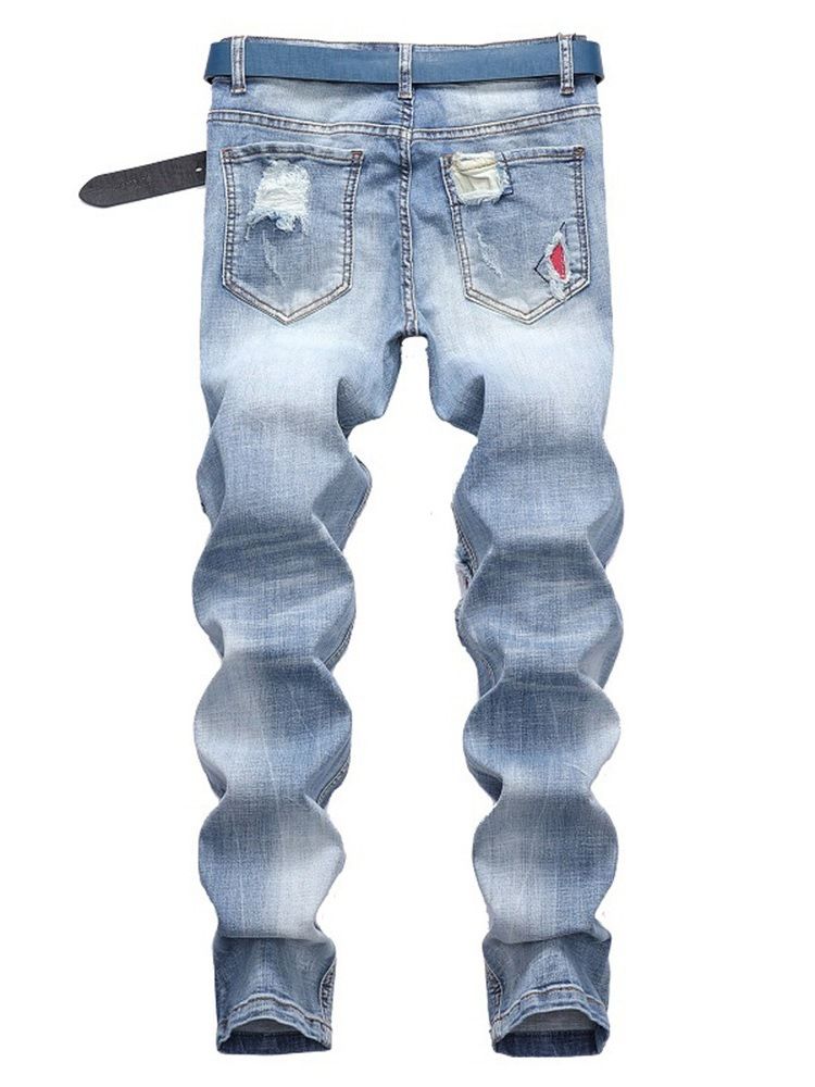 Patchwork Lyseblå Plisserte Menn Casual Jeans