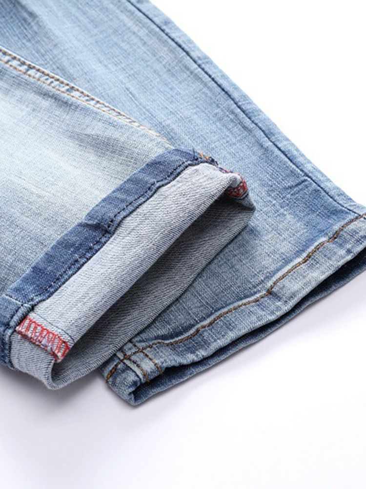 Patchwork Lyseblå Plisserte Menn Casual Jeans