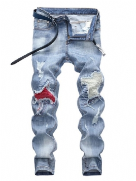 Patchwork Lyseblå Plisserte Menn Casual Jeans