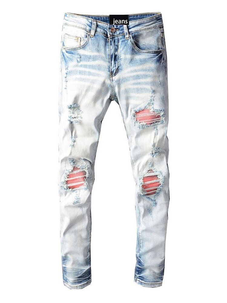 Patchwork Pencil Bukser Mid Waist Europeiske Casual Jeans