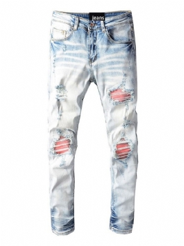 Patchwork Pencil Bukser Mid Waist Europeiske Casual Jeans