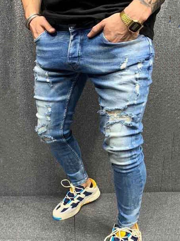 Pencil Bukser Vanlig Hull Mid Waist Vintage Jeans