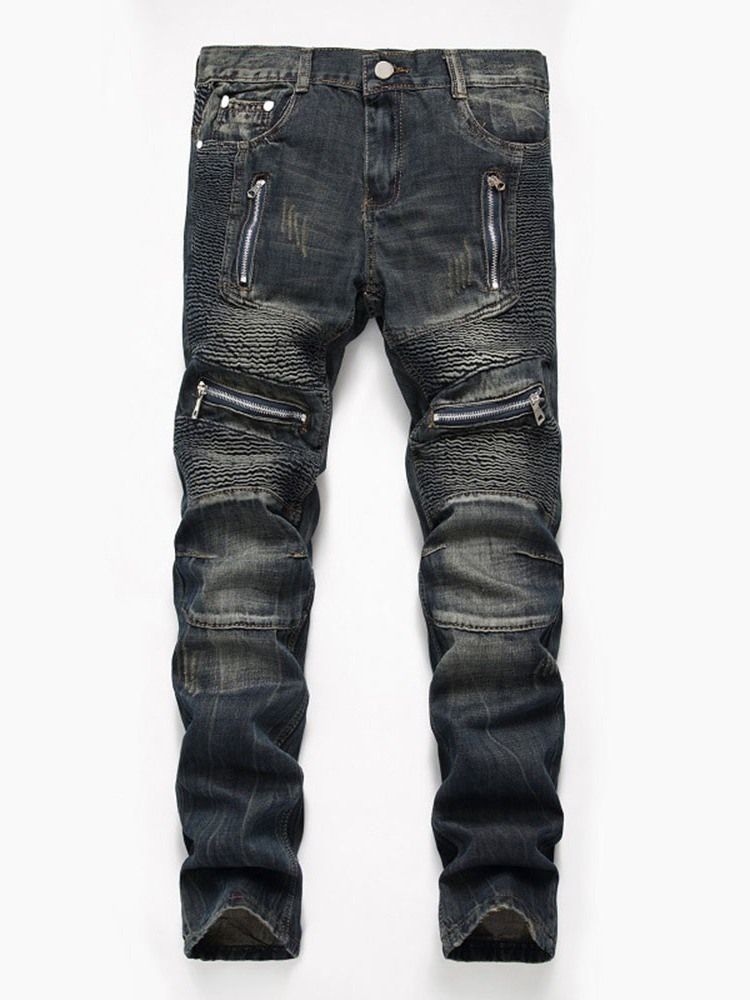 Plissert Glidelås Europeiske Jeans For Menn