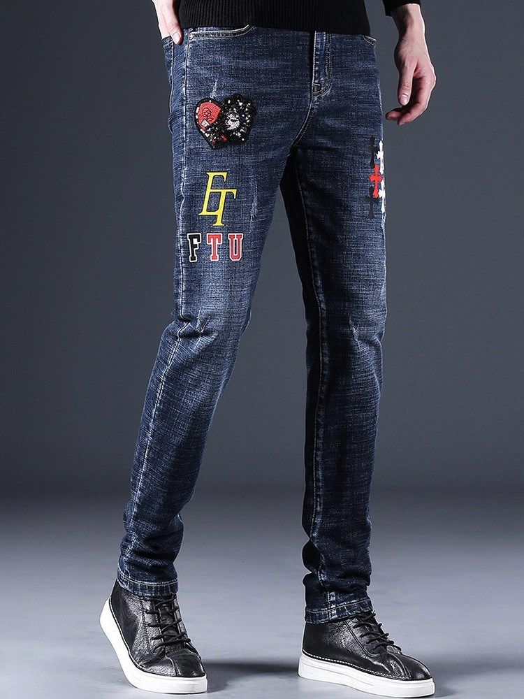 Pocket Straight European Mid Waist Jeans