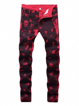 Print Skull Straight Zipper Casual Jeans