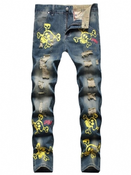 Print Straight Hip Hop Zipper Jeans