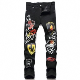 Print Straight Letter Glidelås Mid Waist Jeans