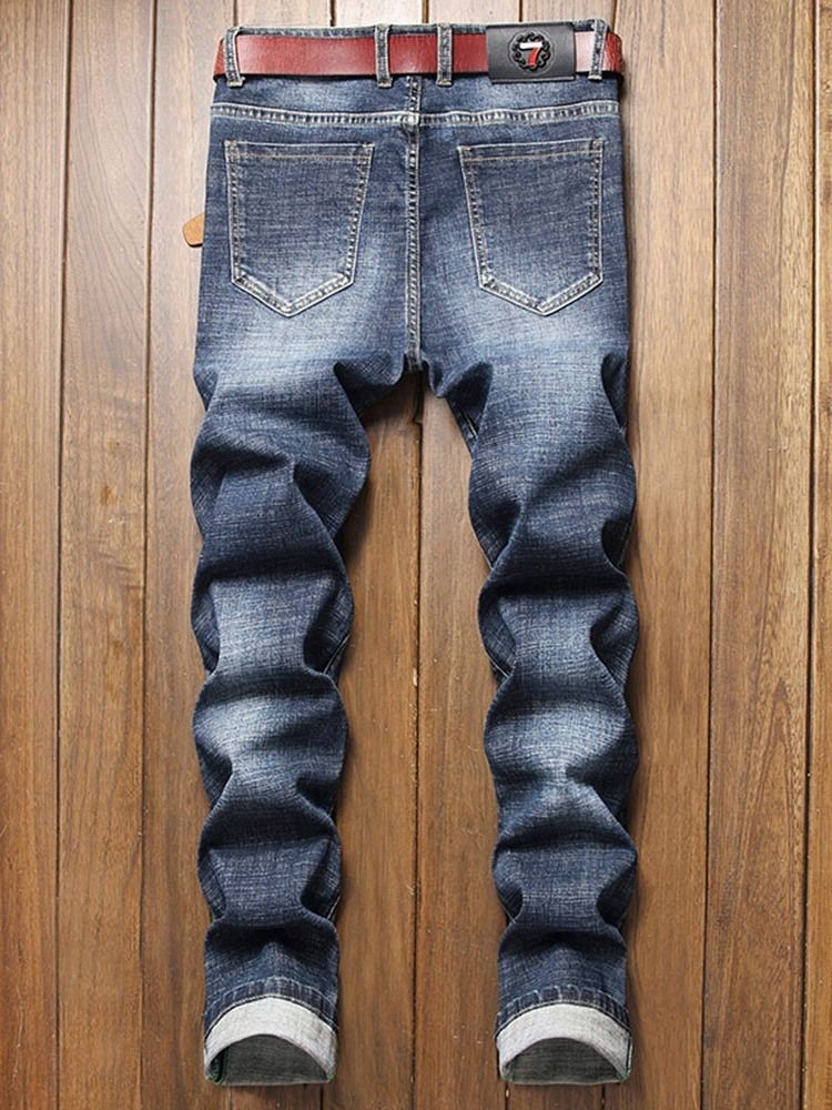 Print Straight Mid Waist Casual Jeans