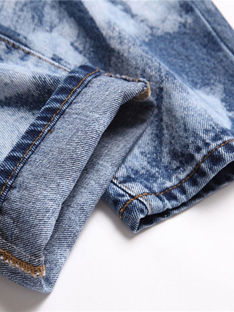 Rett Lomme Uformell Glidelås Blå Jeans For Menn