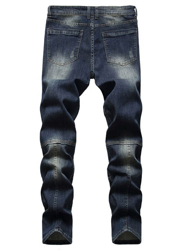 Rett Patchwork Glidelås Europeiske Jeans For Menn