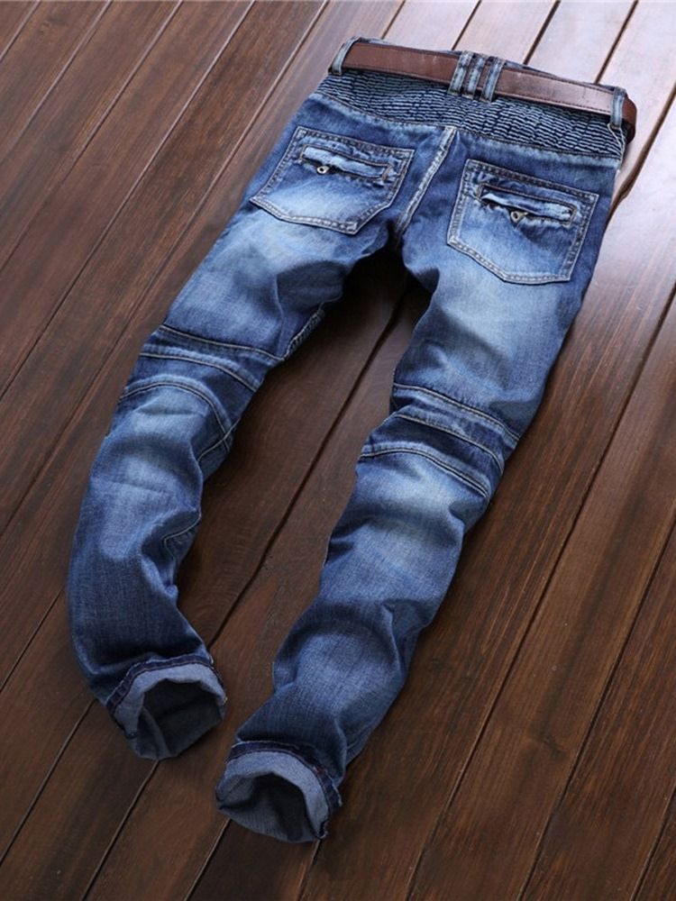 Rette Plisserte Europeiske Jeans For Menn Med Middels Midje