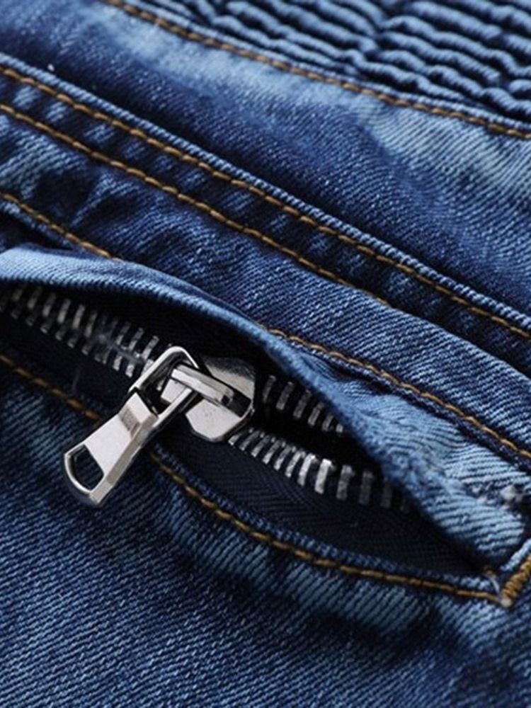 Rette Plisserte Europeiske Jeans For Menn Med Middels Midje