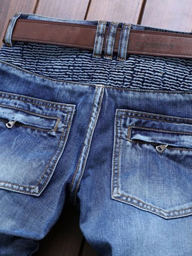 Rette Plisserte Europeiske Jeans For Menn Med Middels Midje