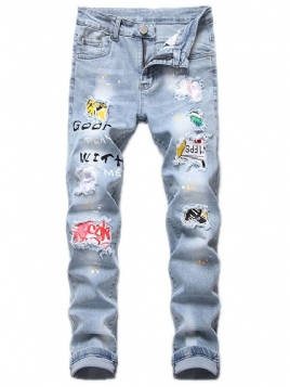 Skriv Ut Letter Glidelås Casual Jeans