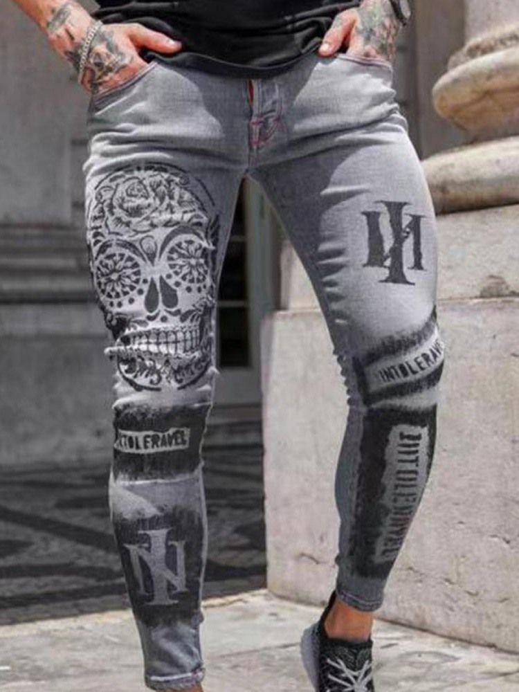 Skull Glidelås Blyantbukser Glidelås Herre Casual Jeans