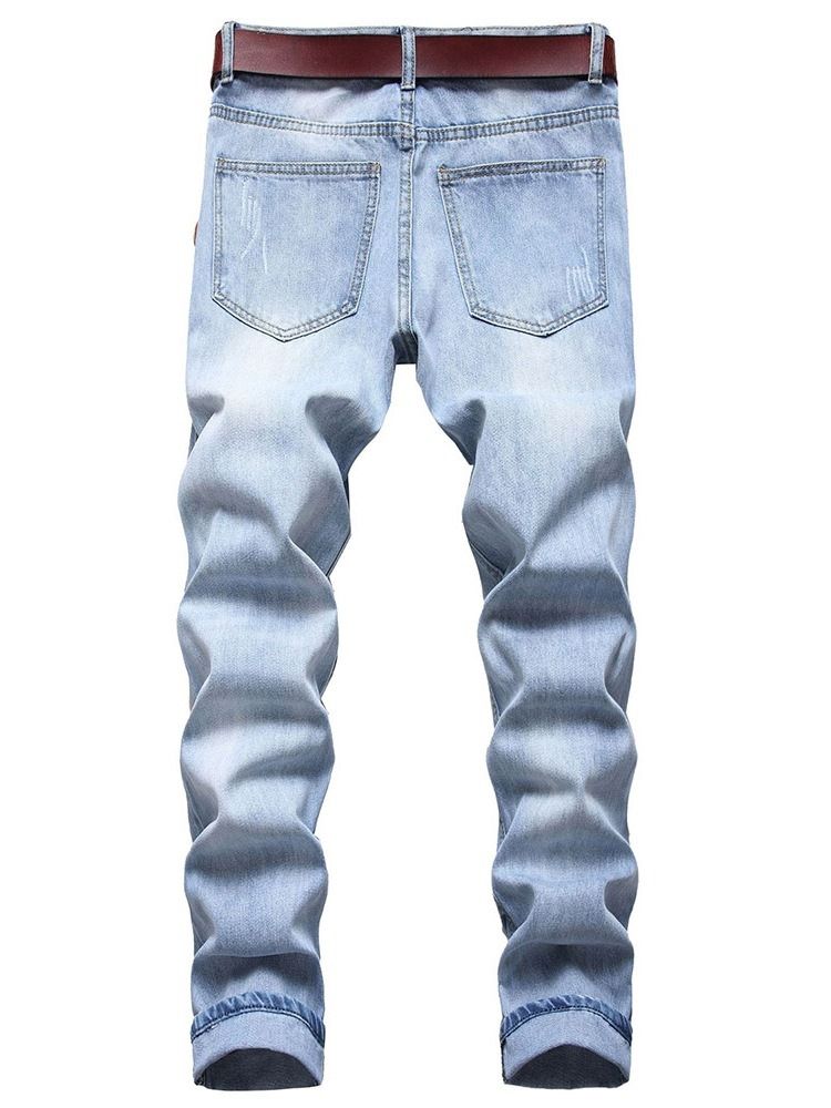 Slitt Rett Vanlig Glidelås Mid Midje Jeans For Menn