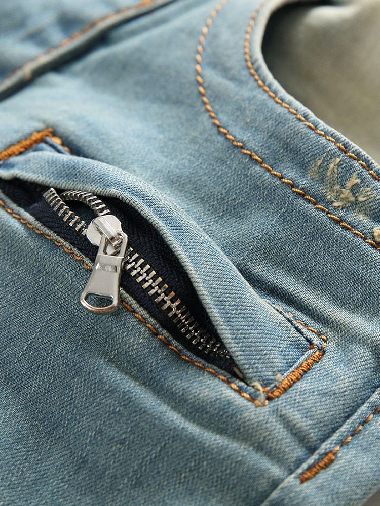 Straight Pocket European Zipper Jeans For Menn