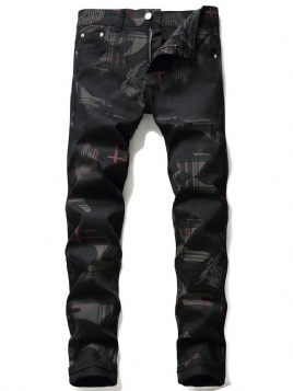 Straight Print Glidelås Mid Waist Jeans