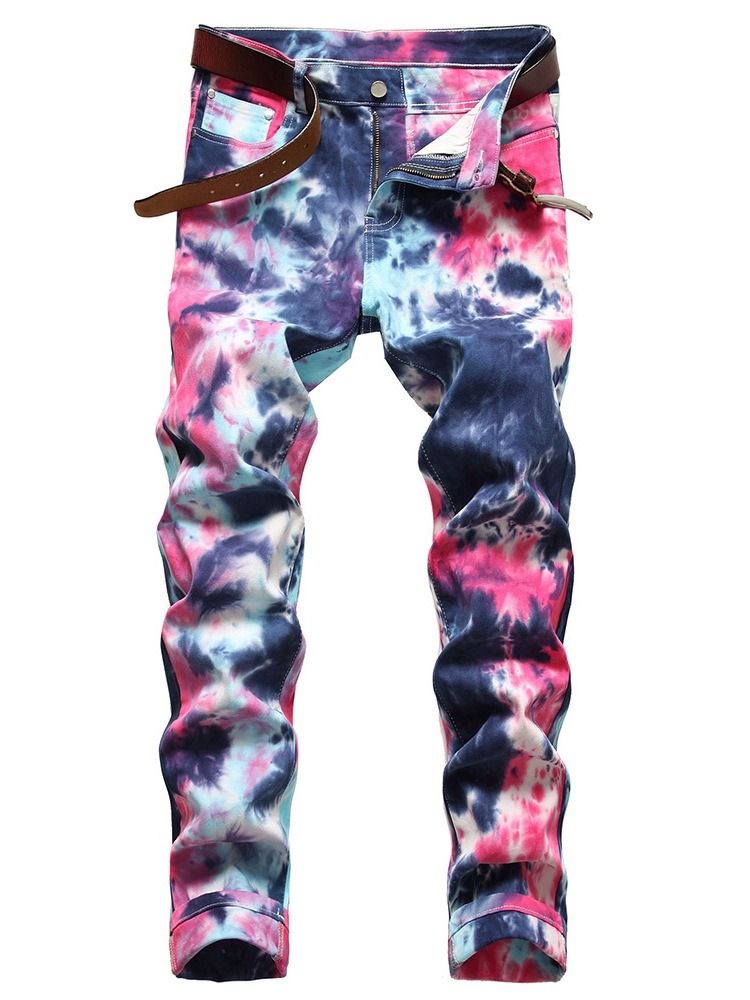 Straight Tie-Dye Mid Waist Hip Hop Jeans