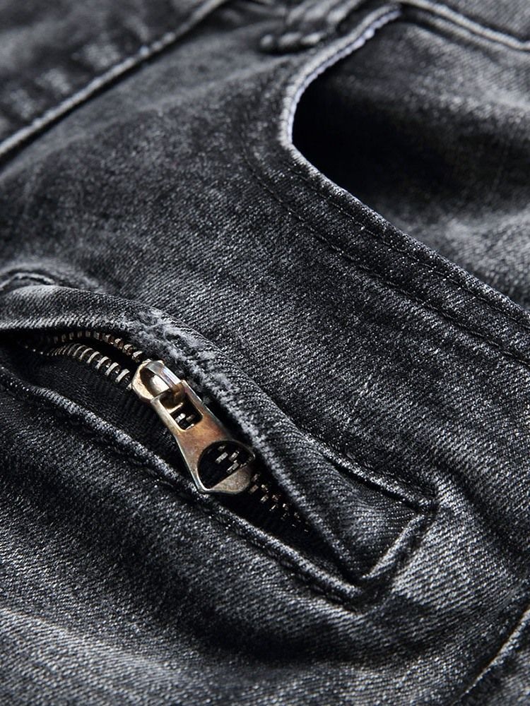 Strak Glidelås Mikroelastisk Uformelle Jeans For Menn