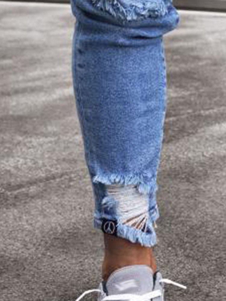 Thin Hole Mid Waist Jeans For Menn