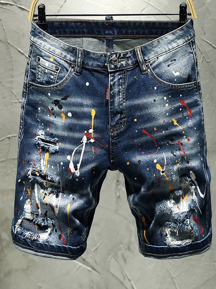 Thin Paint Splatters Koreanske Zipper Jeans