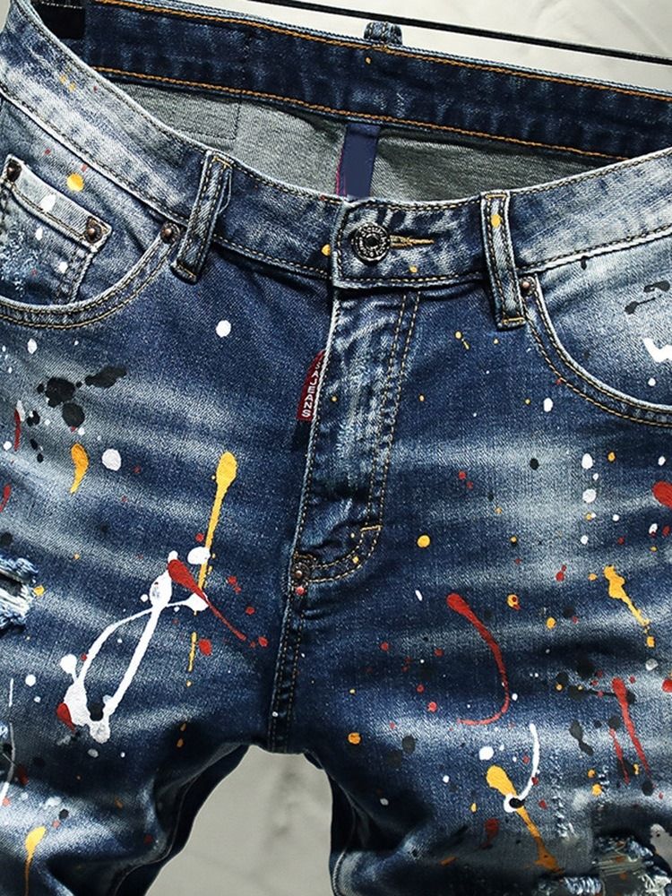 Thin Paint Splatters Koreanske Zipper Jeans